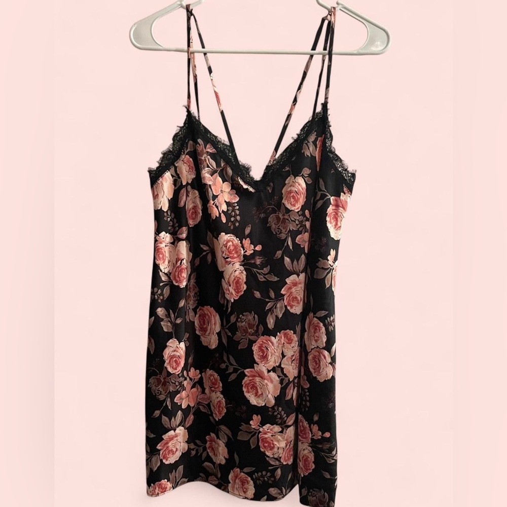 Secret Treasures Black and Pink Floral Nightgown Slip Dress size S